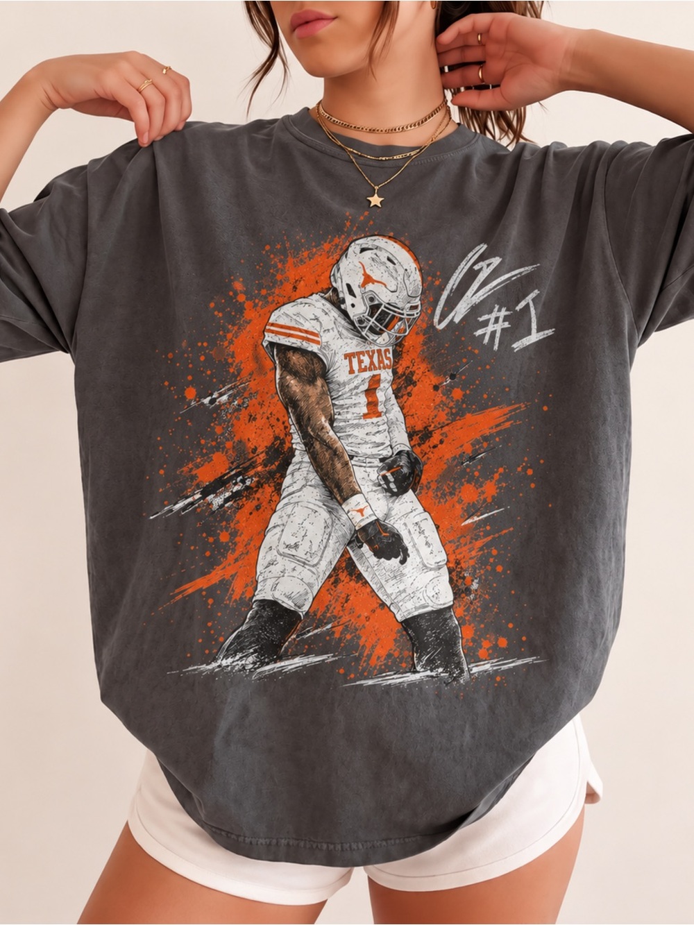 Colin Simmons Texas Football Comfort Colors 1717 T-Shirt Pepper NWT